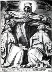 Madonna Protecting Two Members of a Confraternity, trykk laget av Horatio Bertelli, 1582 (gravering)